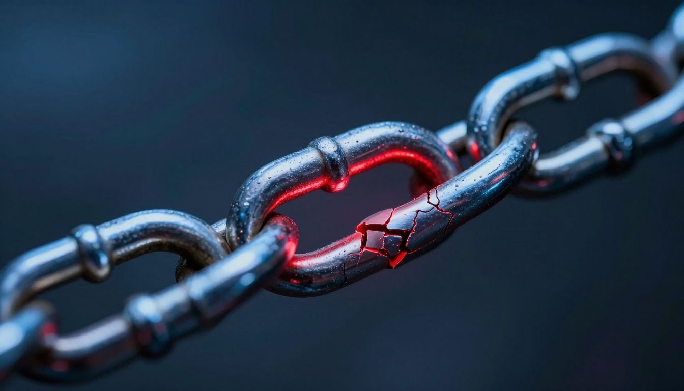 A cracked chain link representing supply chain vulnerabilities