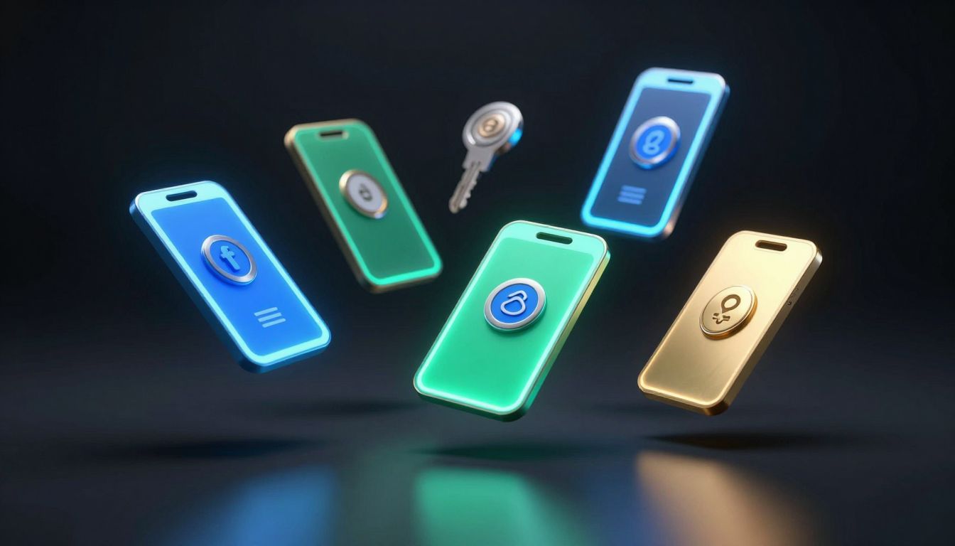 Multiple authentication tokens and digital key cards representing competing approaches