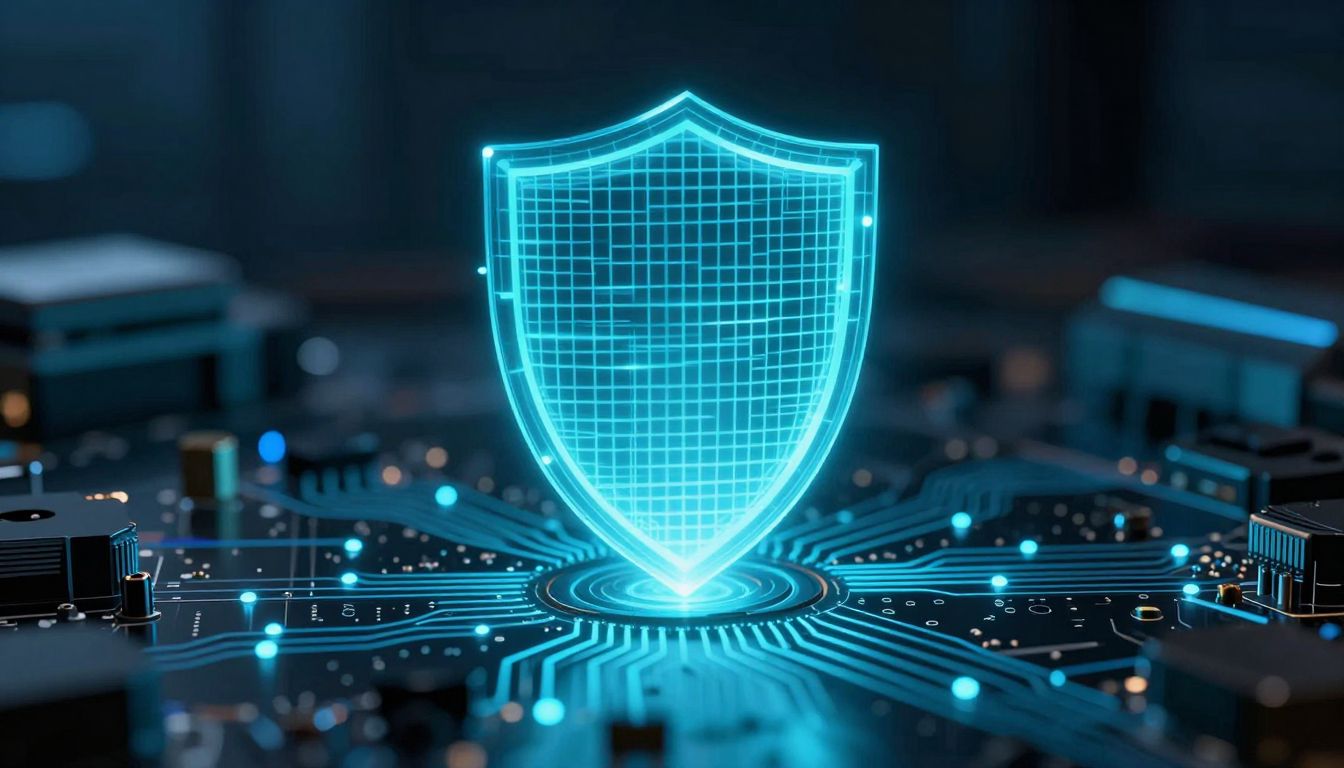 Futuristic cyber defense shield concept