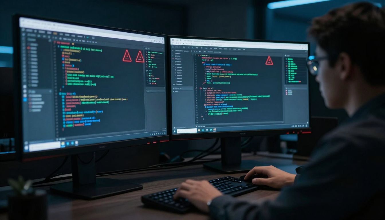 Developer workstation with security status indicators